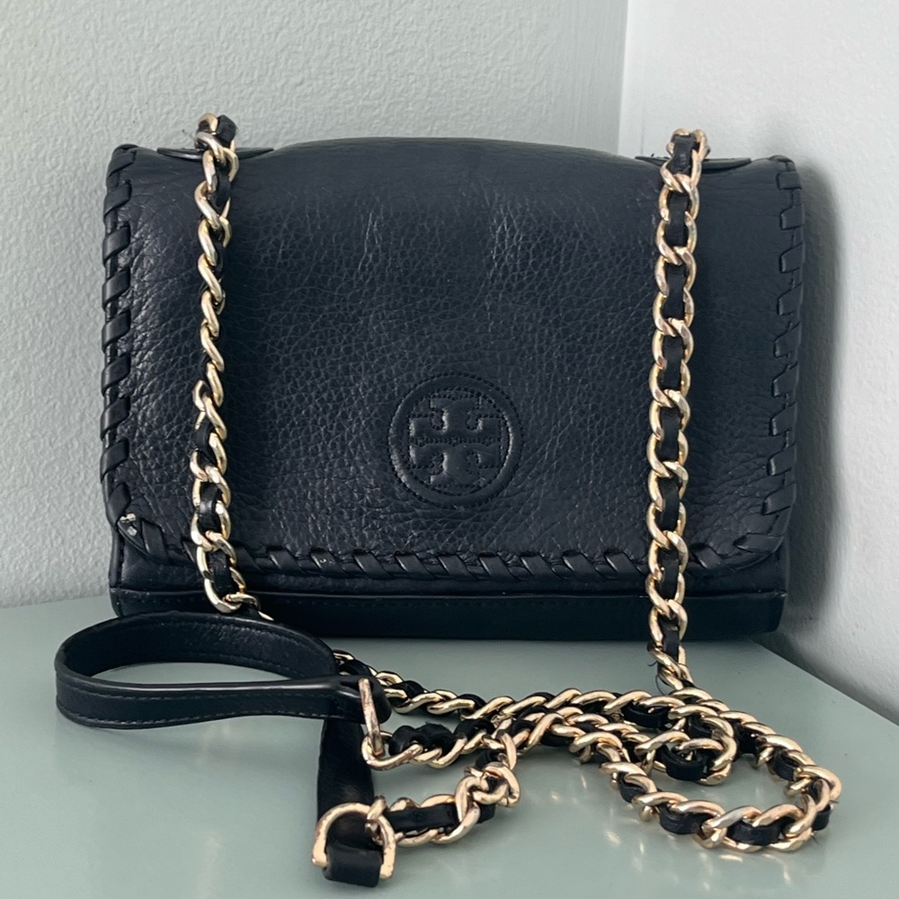 Tory Burch Marion Black Leather Whipstitch Crossbody Bag 10005608